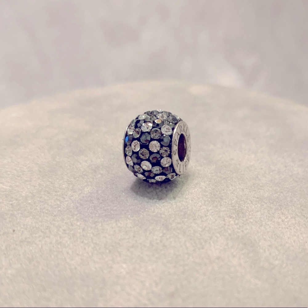 Sparkle Life Sparklies: Metallic Grey Speckled Swarovski Crystal Silver Charm